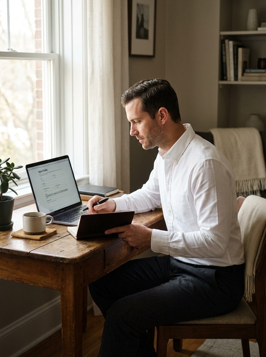 A man completing his Signal profile at a desk